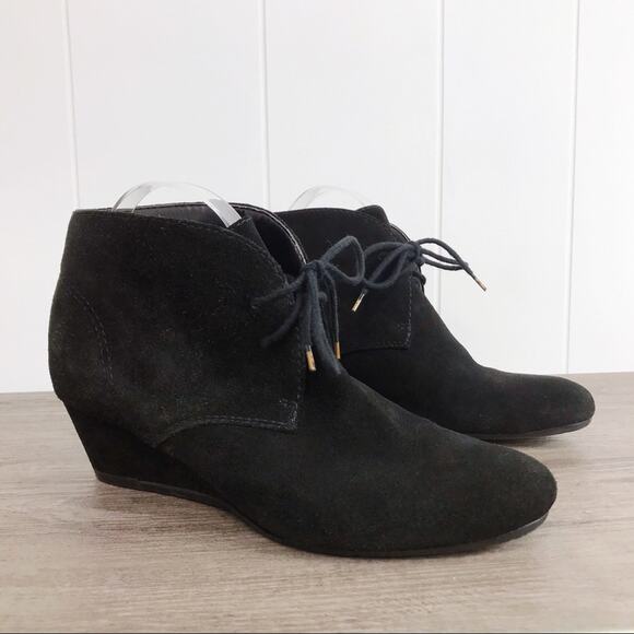 NINE WEST 00s Y2K Vintage Black Suede Wedge Ankle Booties - Picture 15 of 15